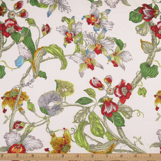 GASA SATINADA ESTAMPADO BLANCO BRILLANTE FLORES