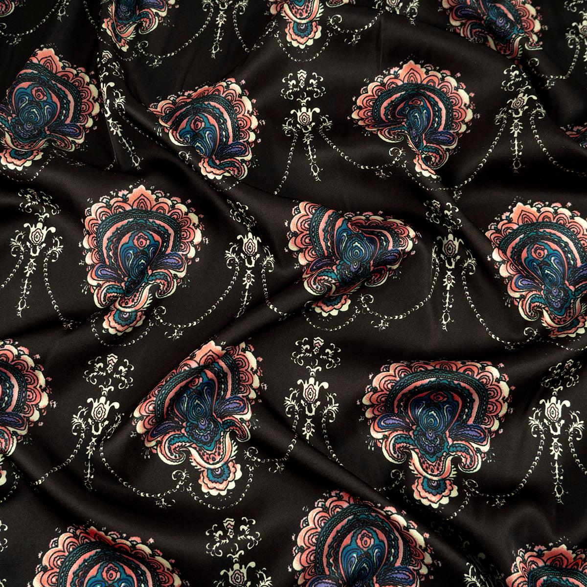 GASA SATINADA ESTAMPADO NEGRO METEORITO