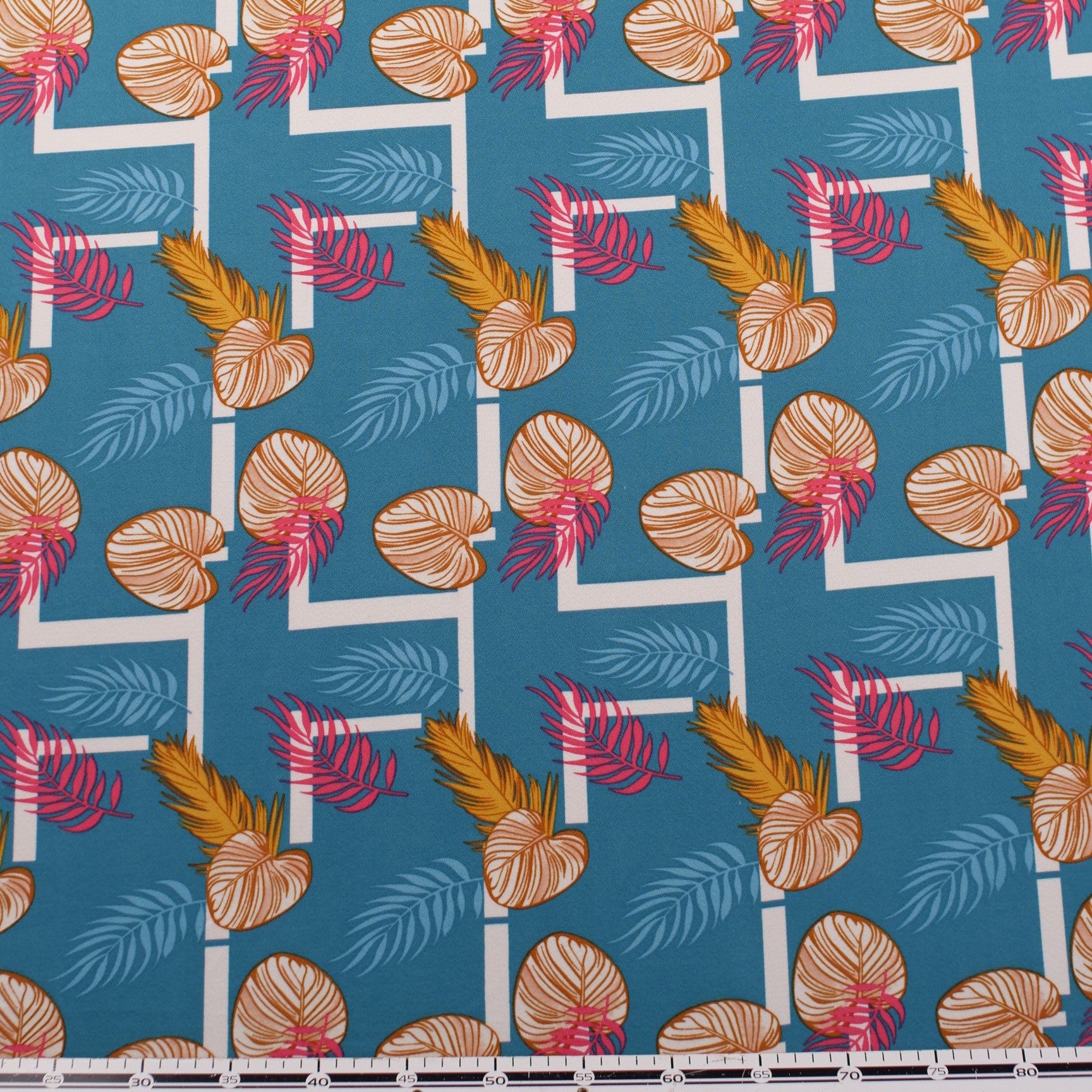 CREPE BOUCLE ESTAMPADO VERDE CERAMICA HOJAS