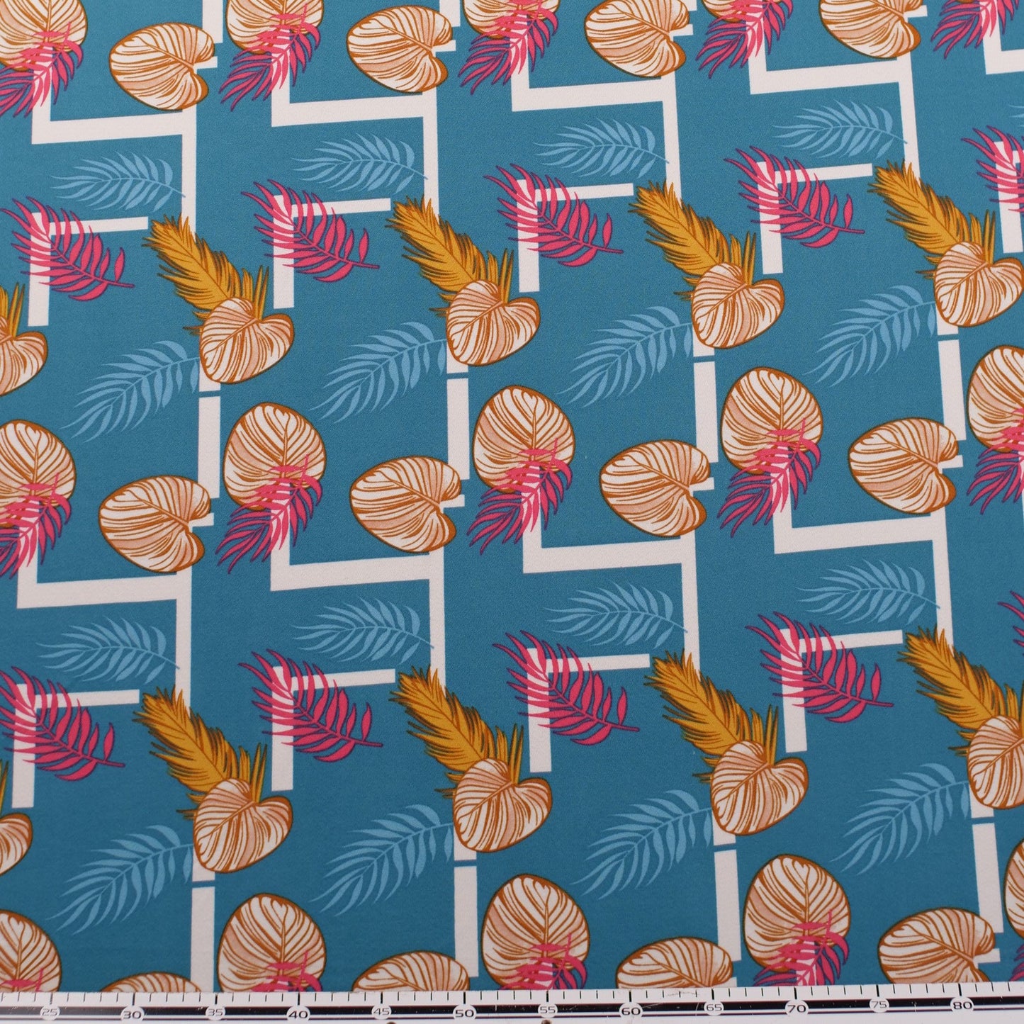 CREPE BOUCLE ESTAMPADO VERDE CERAMICA HOJAS