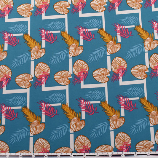 CREPE BOUCLE ESTAMPADO VERDE CERAMICA HOJAS