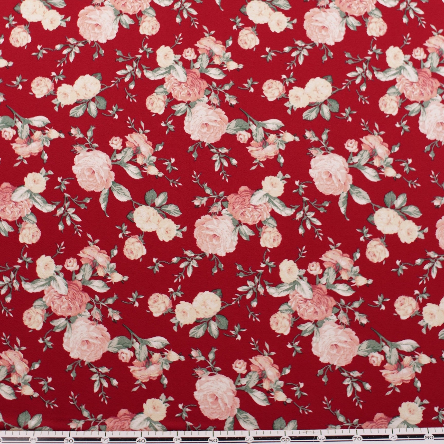 CREPE BOUCLE ESTAMPADO ROJO CABERNET FLORAL