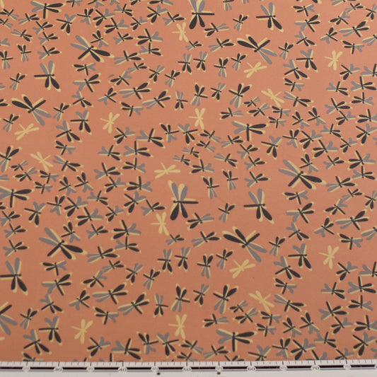 CREPE BOUCLE ESTAMPADO NARANJA CORAL LIBELULAS