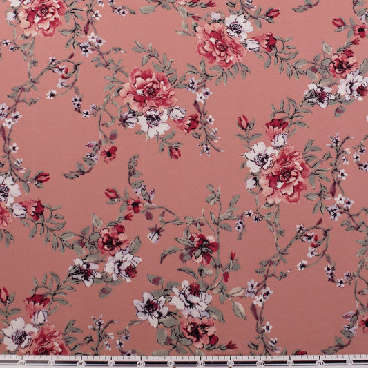 CREPE BOUCLE ESTAMPADO ROSA APRICOT FLORAL