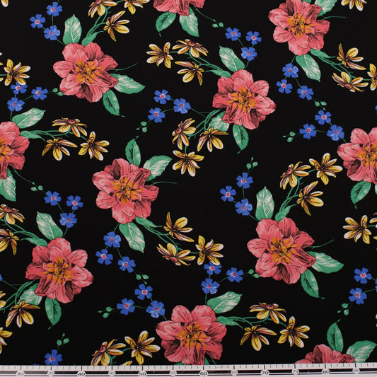 CREPE BOUCLE ESTAMPADO NEGRO METEORITO FLORAL