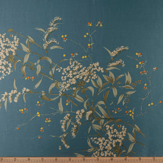 SATEN ESTAMPADO VERDE ARTICO CON HOJAS Y FLORES