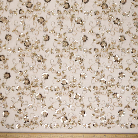 TUL PRADA BEIGE LIGERO FLORES PEQUEÑAS