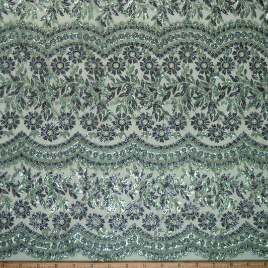 TUL PRADA VERDE AGUA ARANA CON FLORES