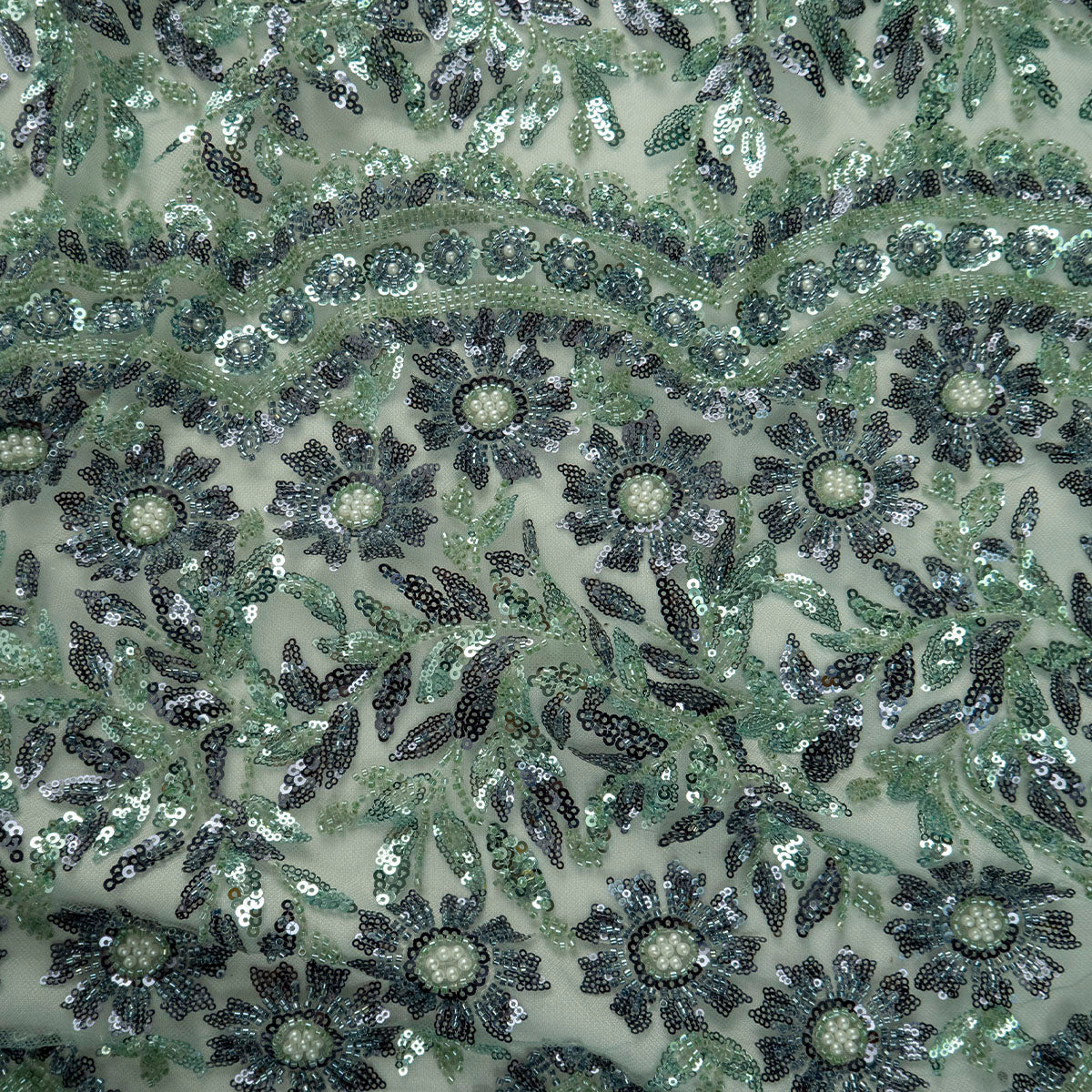 TUL PRADA VERDE AGUA ARANA CON FLORES