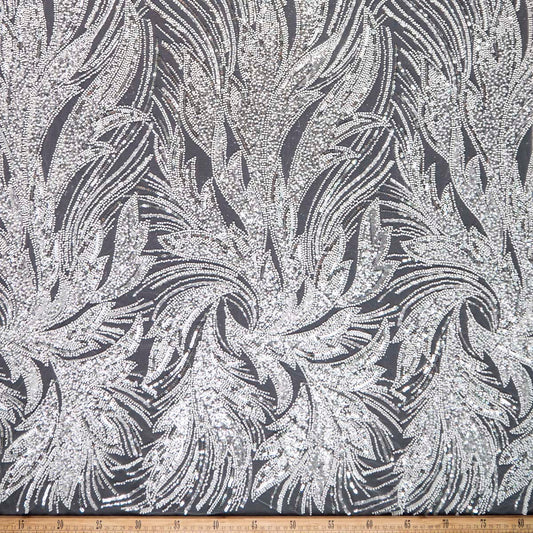 TUL PRADA BLANCO BRILLANTE CON DISEÑO DE HOJAS