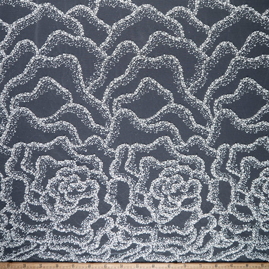 TUL PRADA BLANCO BRILLANTE FLOR CASCADA