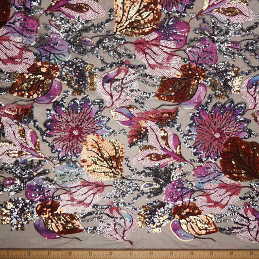 TUL PRADA NEGRO METEORITO FLORAL CON LENTEJUELAS MULTICOLOR