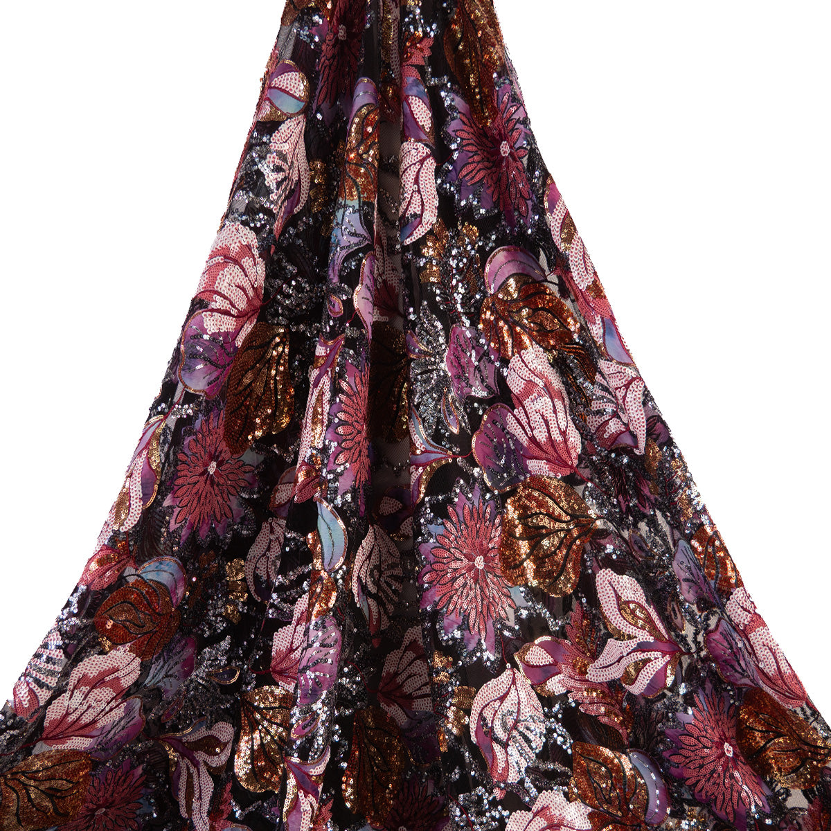 TUL PRADA NEGRO METEORITO FLORAL CON LENTEJUELAS MULTICOLOR