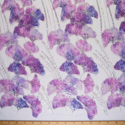 TUL PRADA LILA LAVANDA FLORAL MORADO
