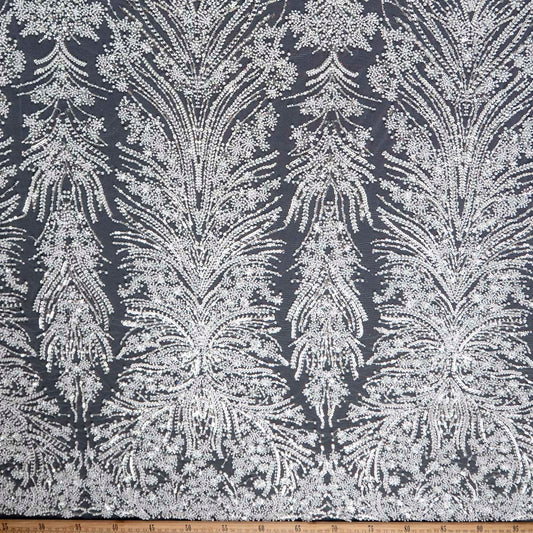 TUL PRADA BLANCO BRILLANTE PERLAS Y CANUTILLOS