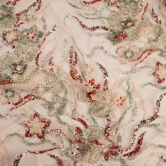 TUL PRADA CAMEL SEMILLAS CON FLORES Y HOJAS