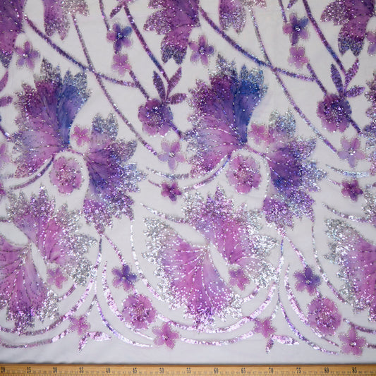 TUL PRADA LILA LAVANDA ESCARCHADO FLORAL
