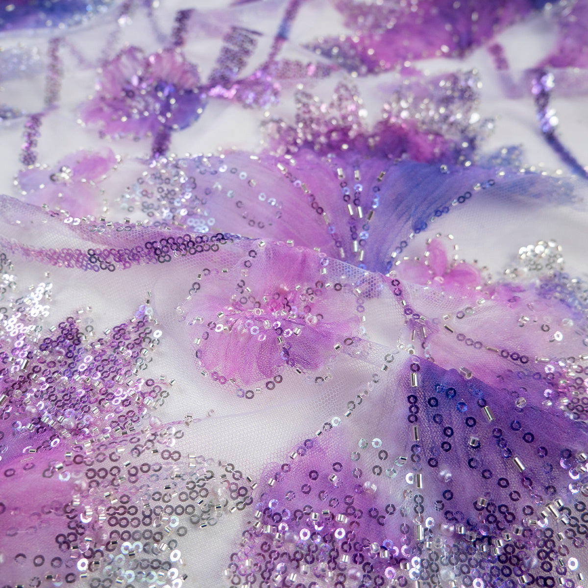 TUL PRADA LILA LAVANDA ESCARCHADO FLORAL