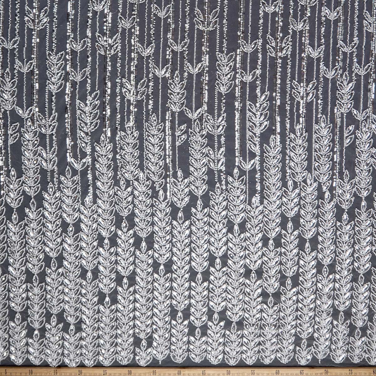 TUL PRADA BLANCO BRILLANTE LINEAS Y HOJAS