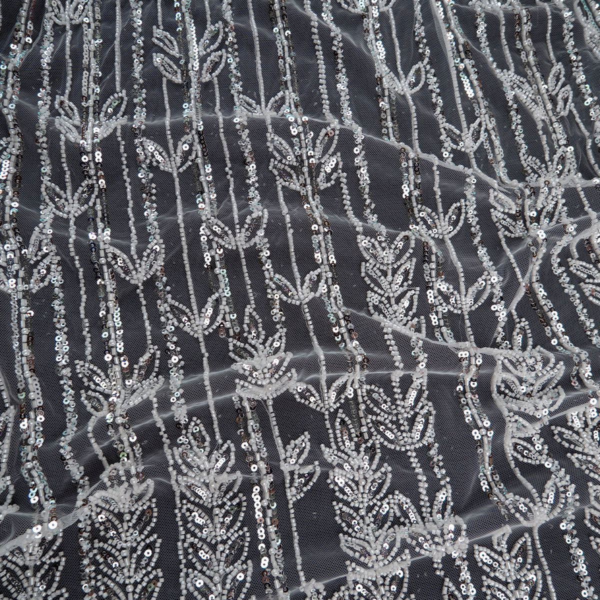 TUL PRADA BLANCO BRILLANTE LINEAS Y HOJAS