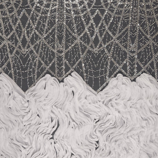 TUL PRADA BLANCO BRILLANTE BORDADO 3D