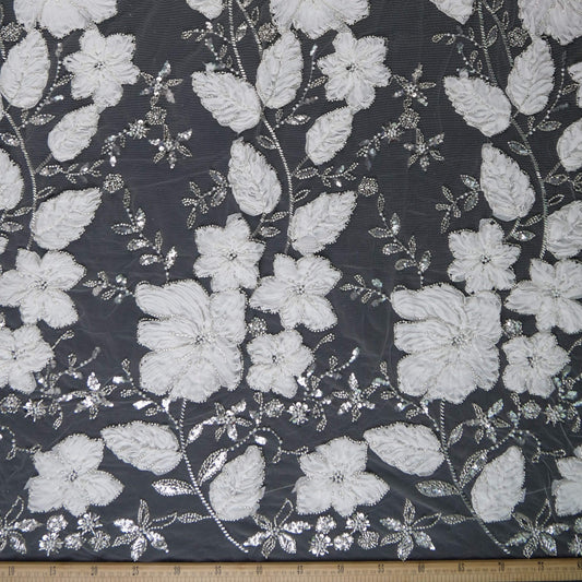 TUL FENDI BLANCO BRILLANTE FLORAL 3D