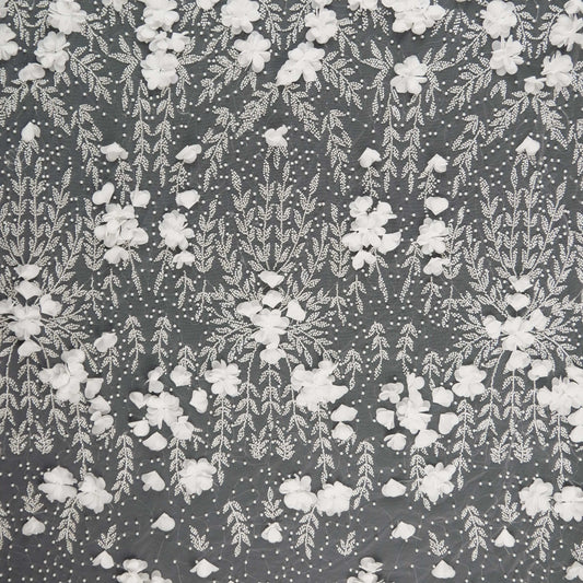 TUL FENDI BLANCO BRILLANTE HOJAS Y FLORES 3D