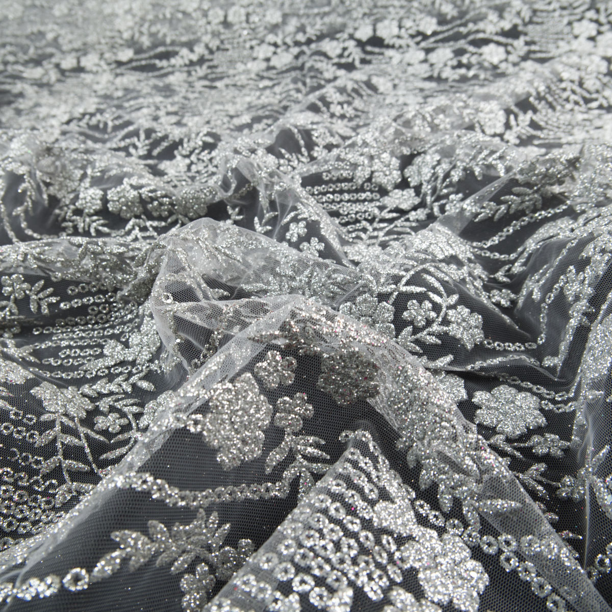 TUL LOLA GRIS MINIMAL FLORES GLITTER