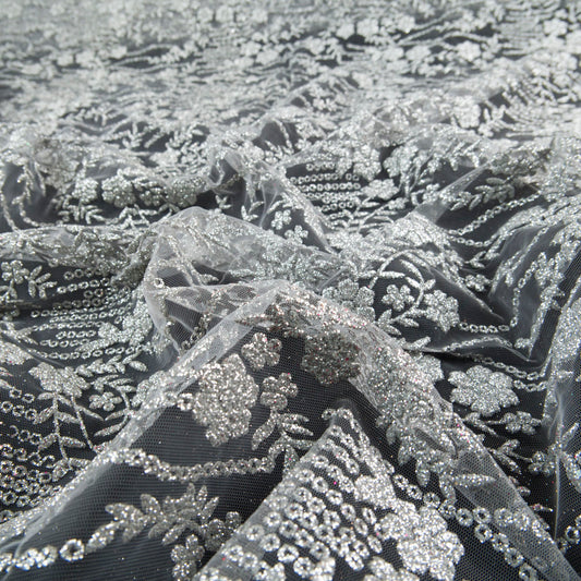 TUL LOLA GRIS MINIMAL FLORES GLITTER