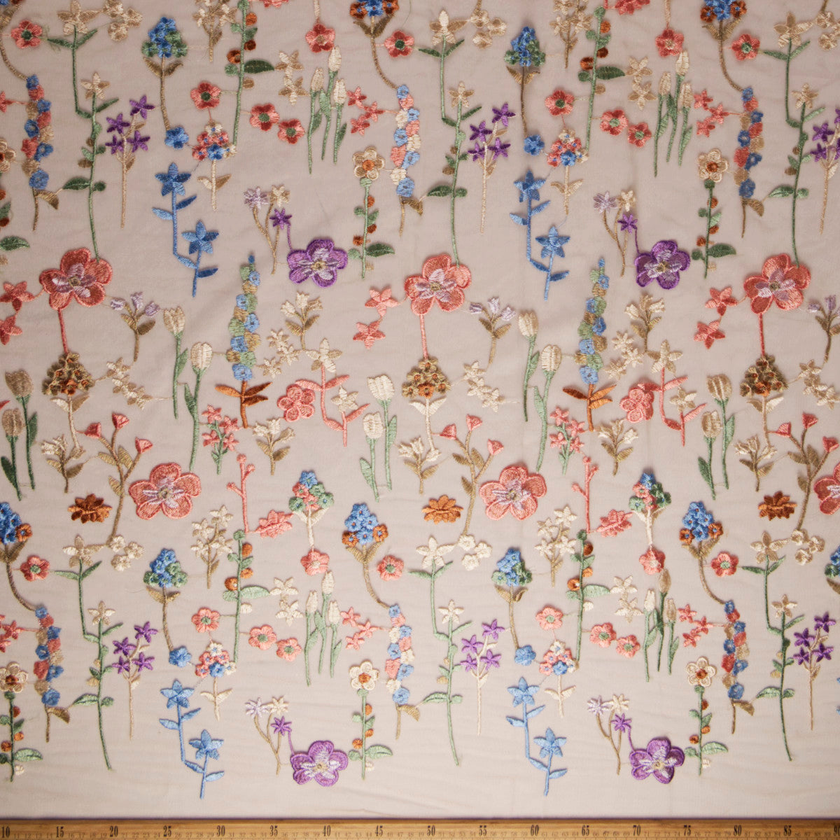 TUL LOLA CAMEL PRALINE CON FLORES DE COLORES