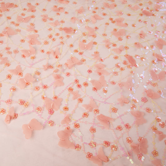 TUL LOLA ROSA PIEL DURAZNO MARIPOSAS 3D