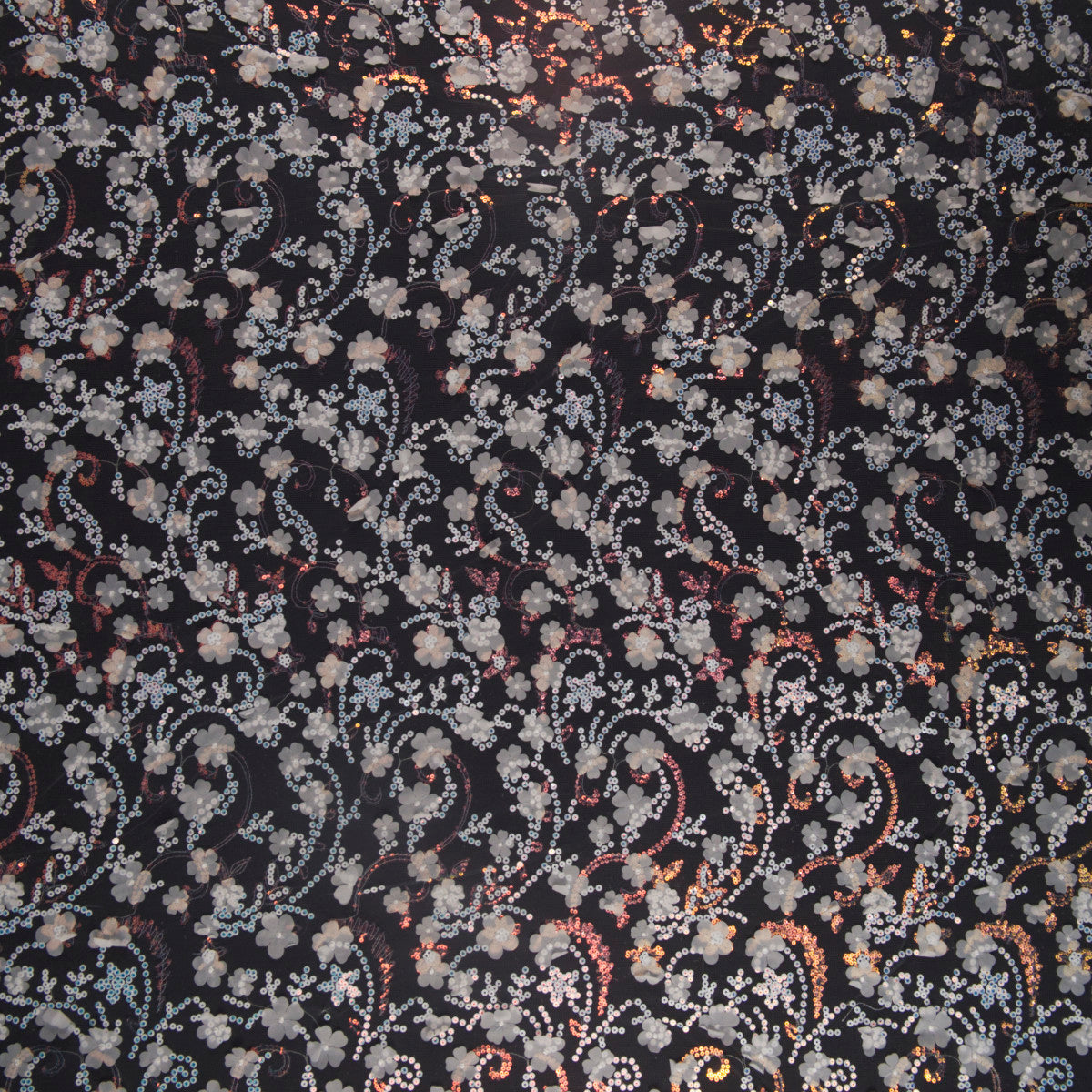 TUL LOLA BLANCO BRILLANTE FLORES Y LENTEJUELAS