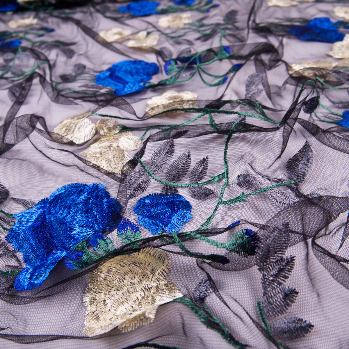 TUL LOLA NEGRO METEORITO FLORES AZULES