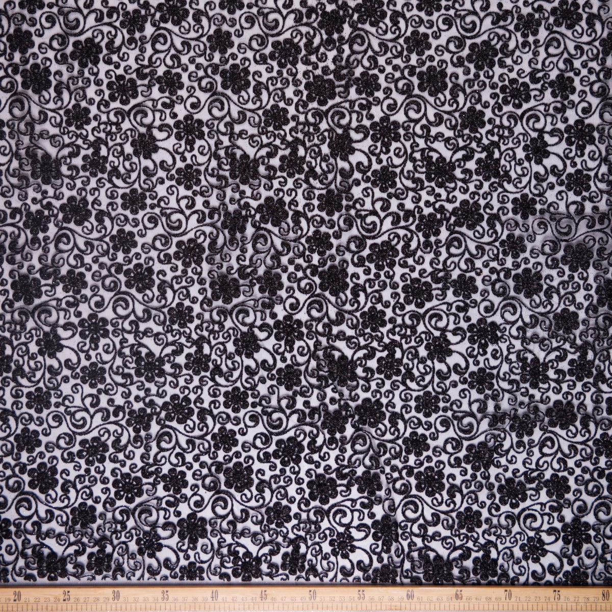 TUL LOLA NEGRO METEORITO FLORES GLITTER