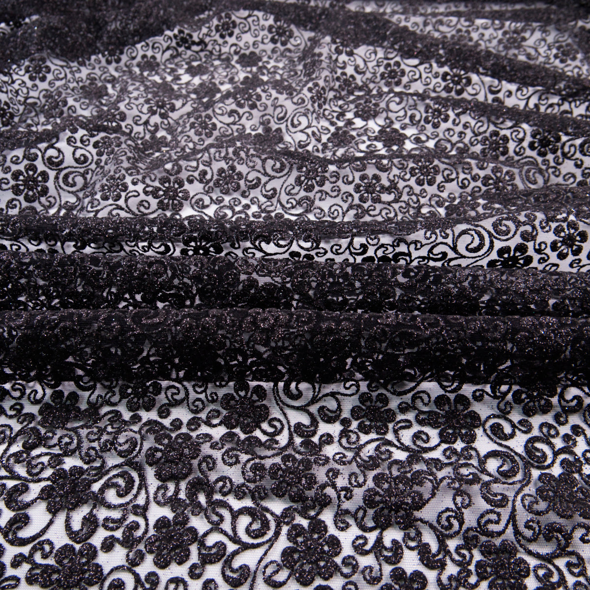 TUL LOLA NEGRO METEORITO FLORES GLITTER