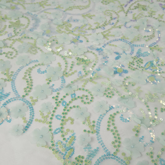 TUL LOLA VERDE AGUA ARANA FLORES