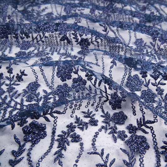 TUL LOLA AZUL ECLIPSE FLORES CON GLITTER