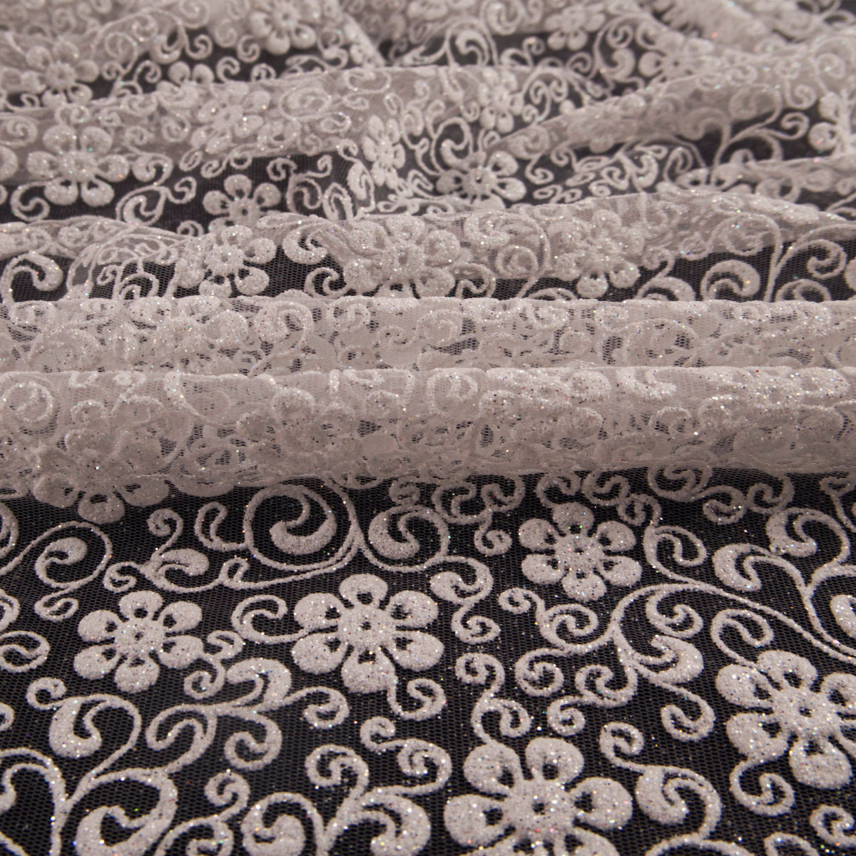 TUL LOLA BLANCO BRILLANTE GLITTER CON FLORES