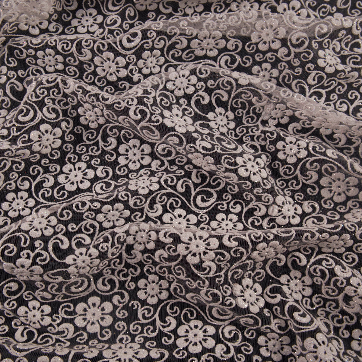 TUL LOLA BLANCO BRILLANTE GLITTER CON FLORES