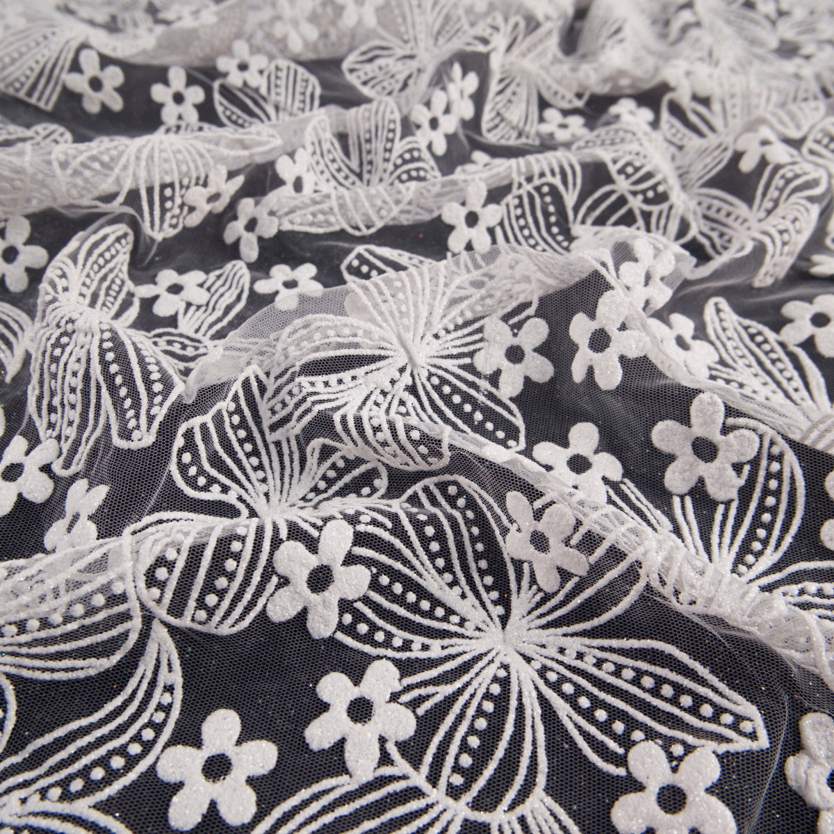 TUL LOLA BLANCO BRILLANTE GLITTER CON FLORES