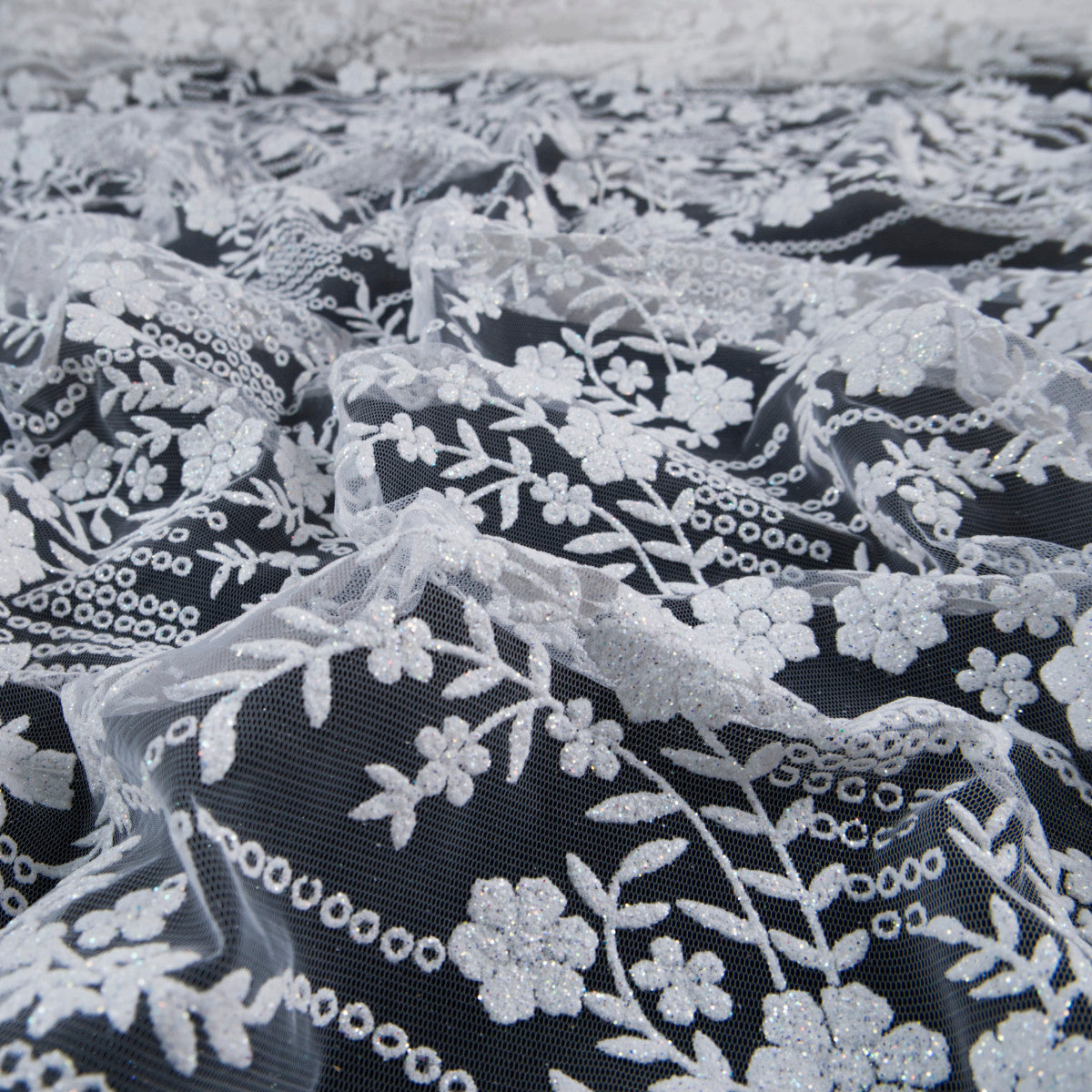 TUL LOLA BLANCO AZULADO FLORES GLITTER