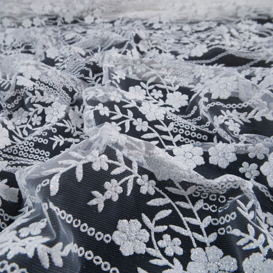 TUL LOLA BLANCO AZULADO FLORES GLITTER