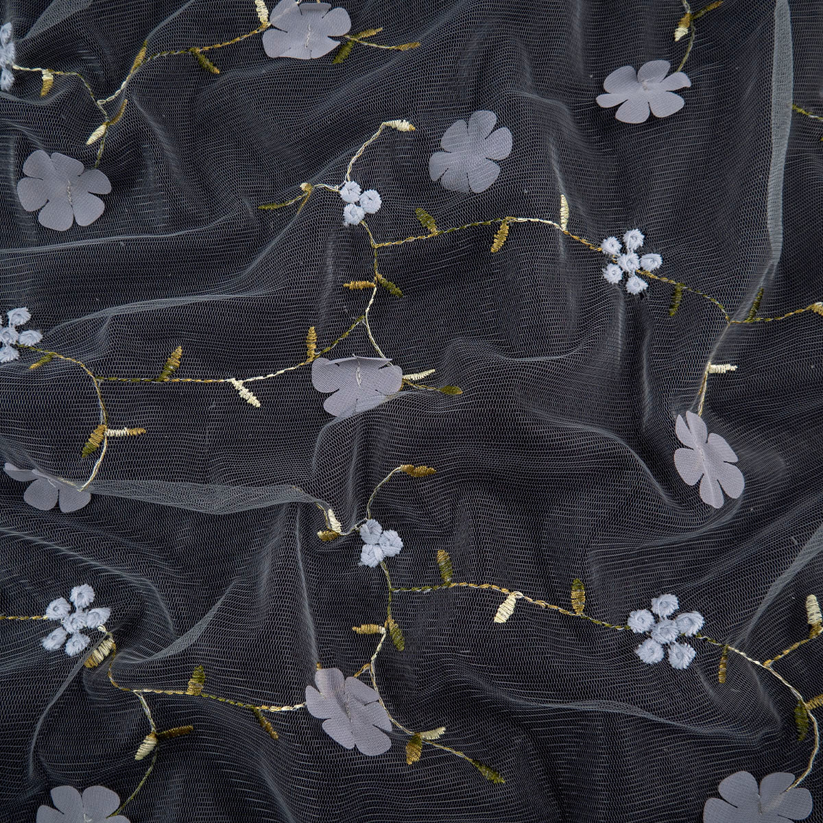 TUL LOLA GRIS PLATA RAMAS CON FLORES