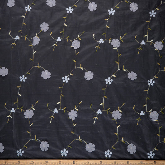 TUL LOLA GRIS PLATA RAMAS CON FLORES