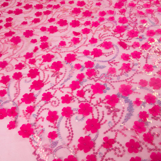 TUL LOLA MAGENTA FLOR CACTUS FLORES Y LENTEJUELAS