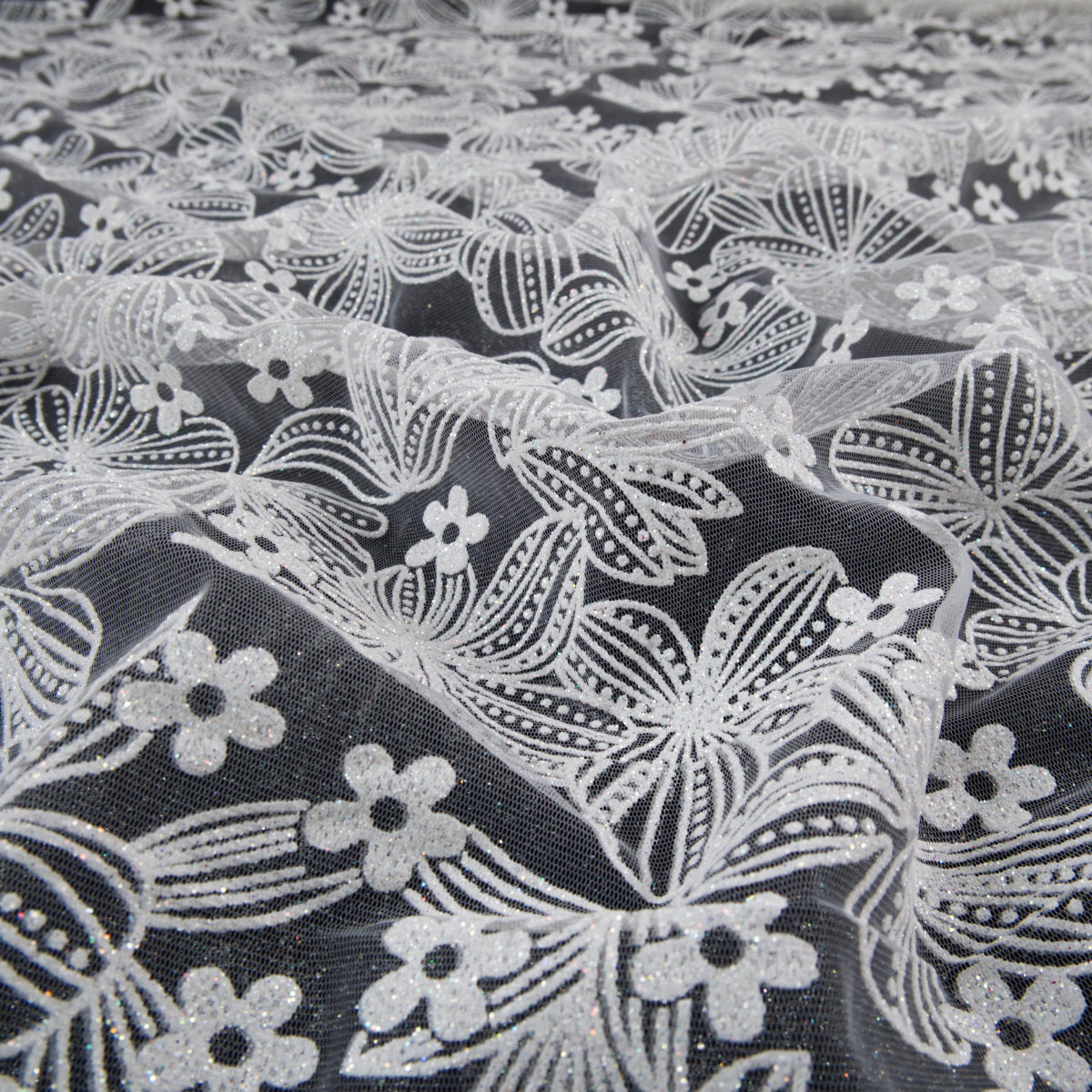 TUL LOLA BLANCO AZULADO GLITTER CON FLORES