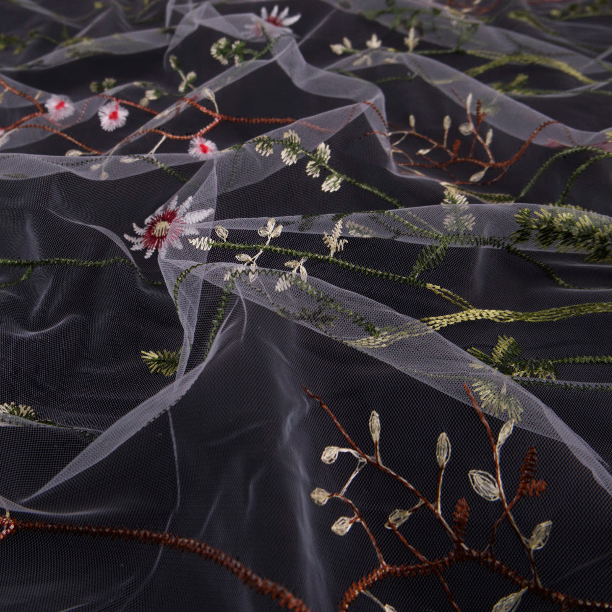 TUL LOLA BLANCO BRILLANTE FLORES ROSADAS