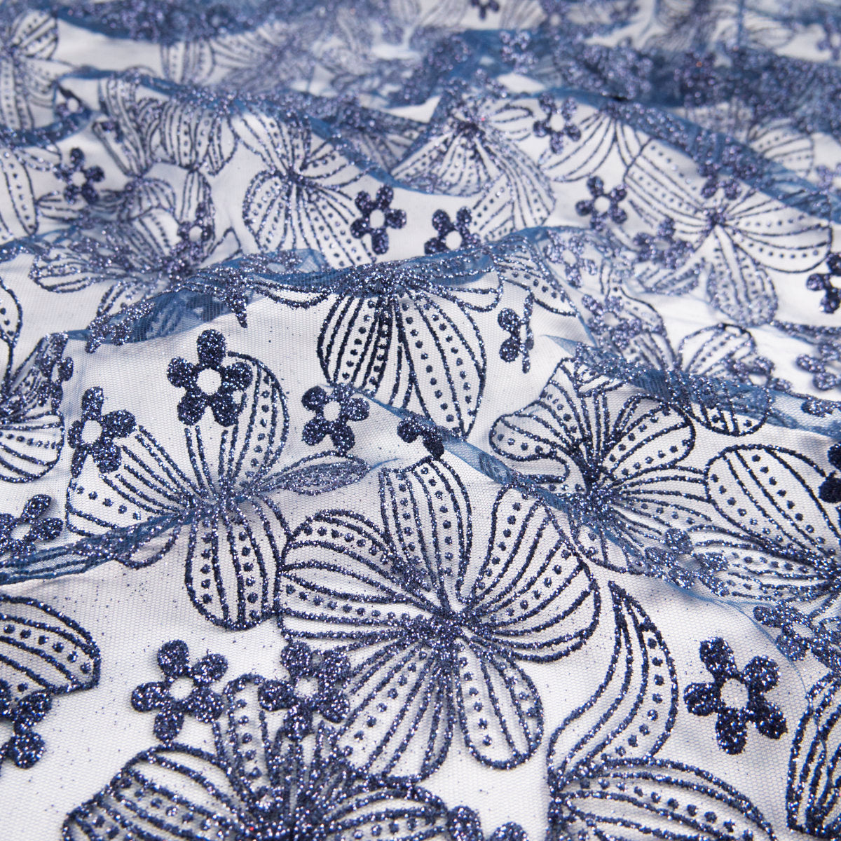 TUL LOLA AZUL ECLIPSE FLORES CON GLITTER