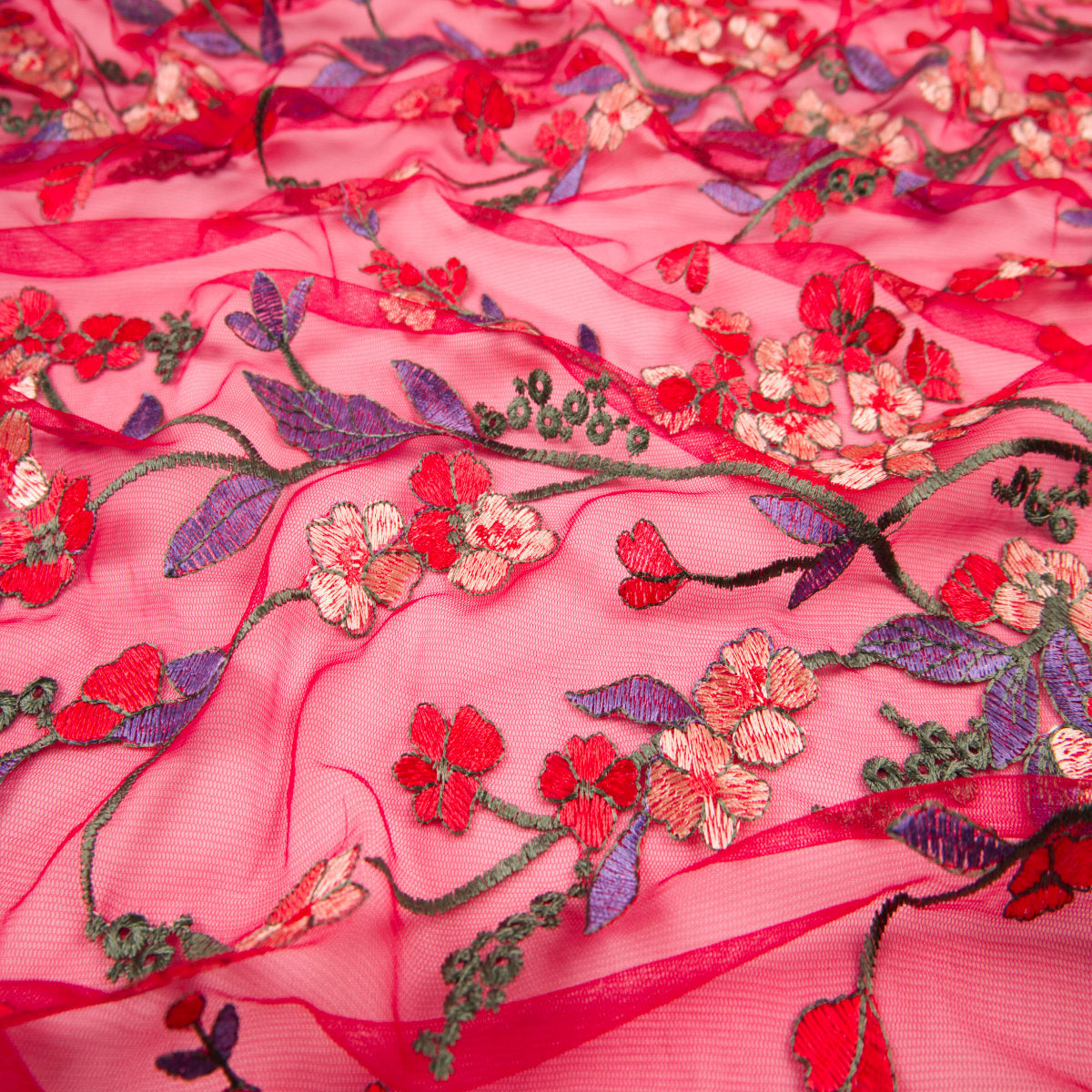 TUL LOLA ROJO RIO FLORES BORDADAS