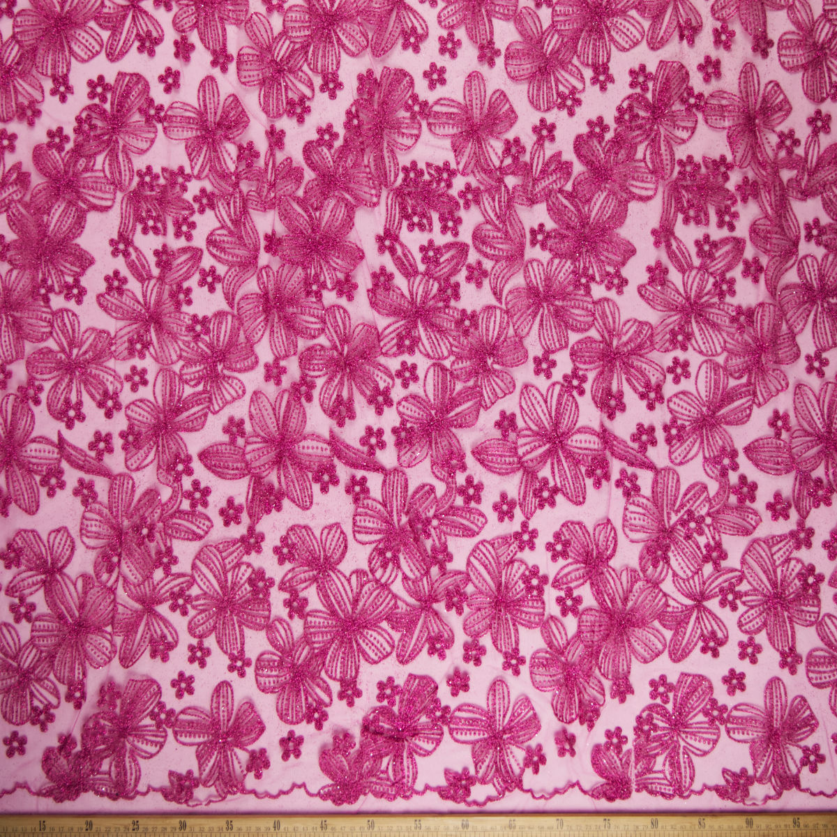 TUL LOLA FUCSIA REMOLACHA GLITTER FLORES